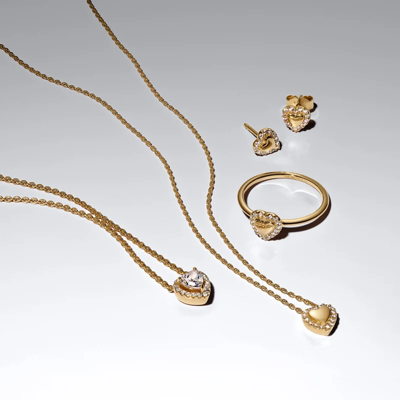 Pandora Timeless Gold Plated Sparkling Heart Halo Necklace 364364C01-45