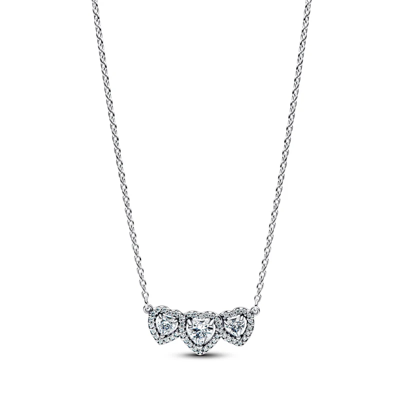 Pandora Timeless 925 Sterling Silver Halo Heart Trilogy Necklace 394412C01-45