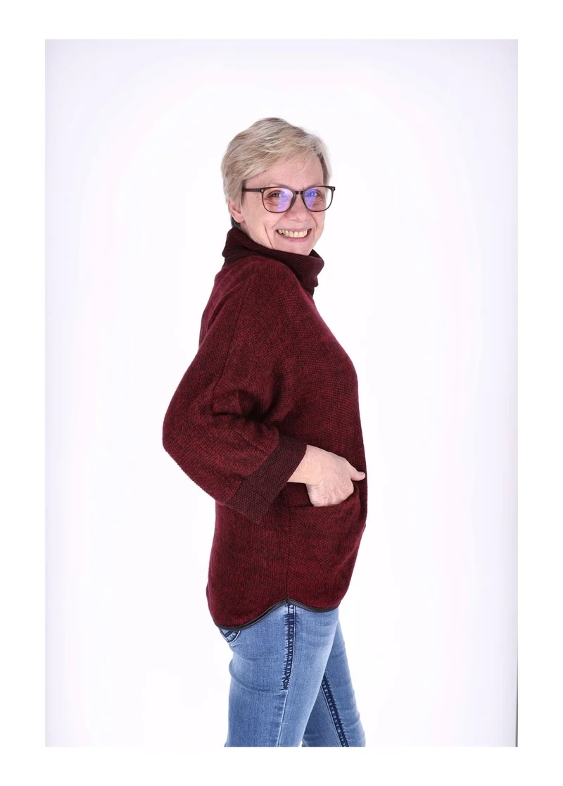 Damen Shirt mit Rollkragen in Bordeaux