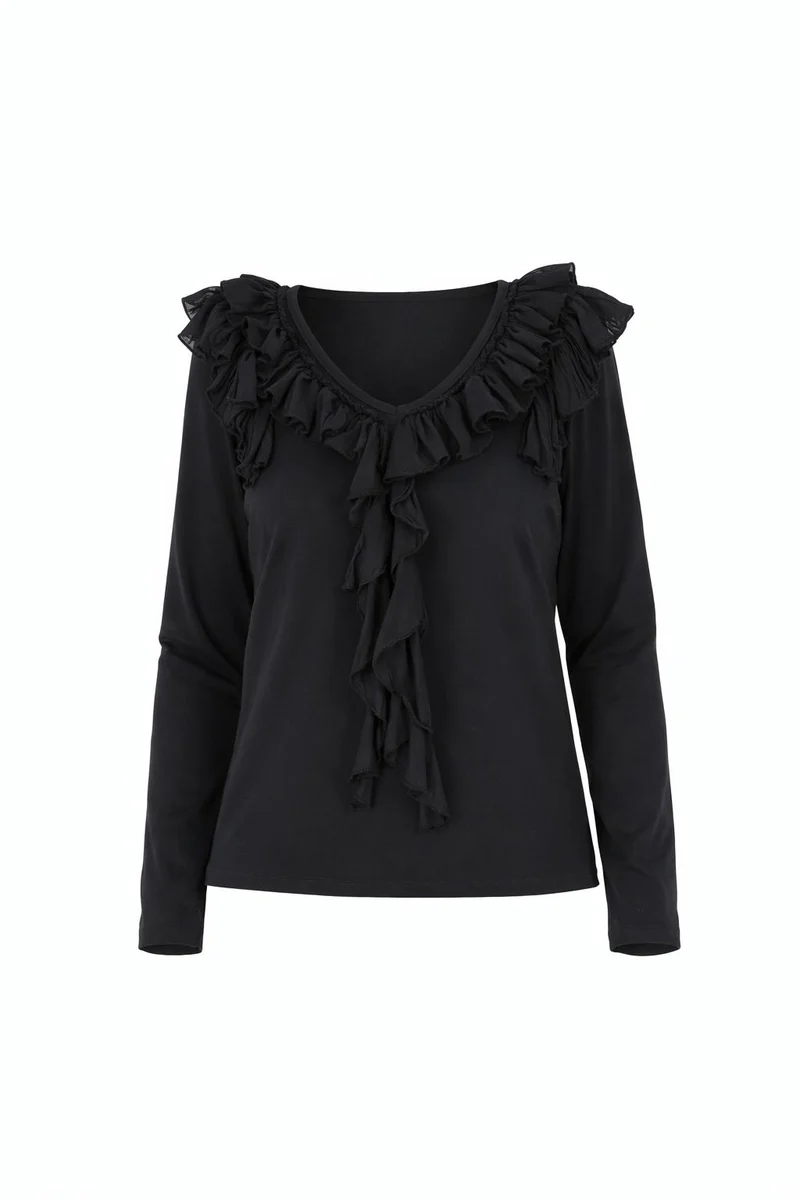 Damen Shirt mit Rüschen und V-Ausschnitt – feminin & vielseitig