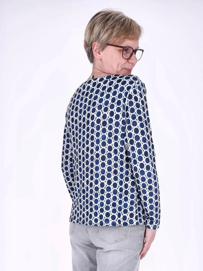Dunkelblaues Damen Shirt mit Allover Kreis-Muster