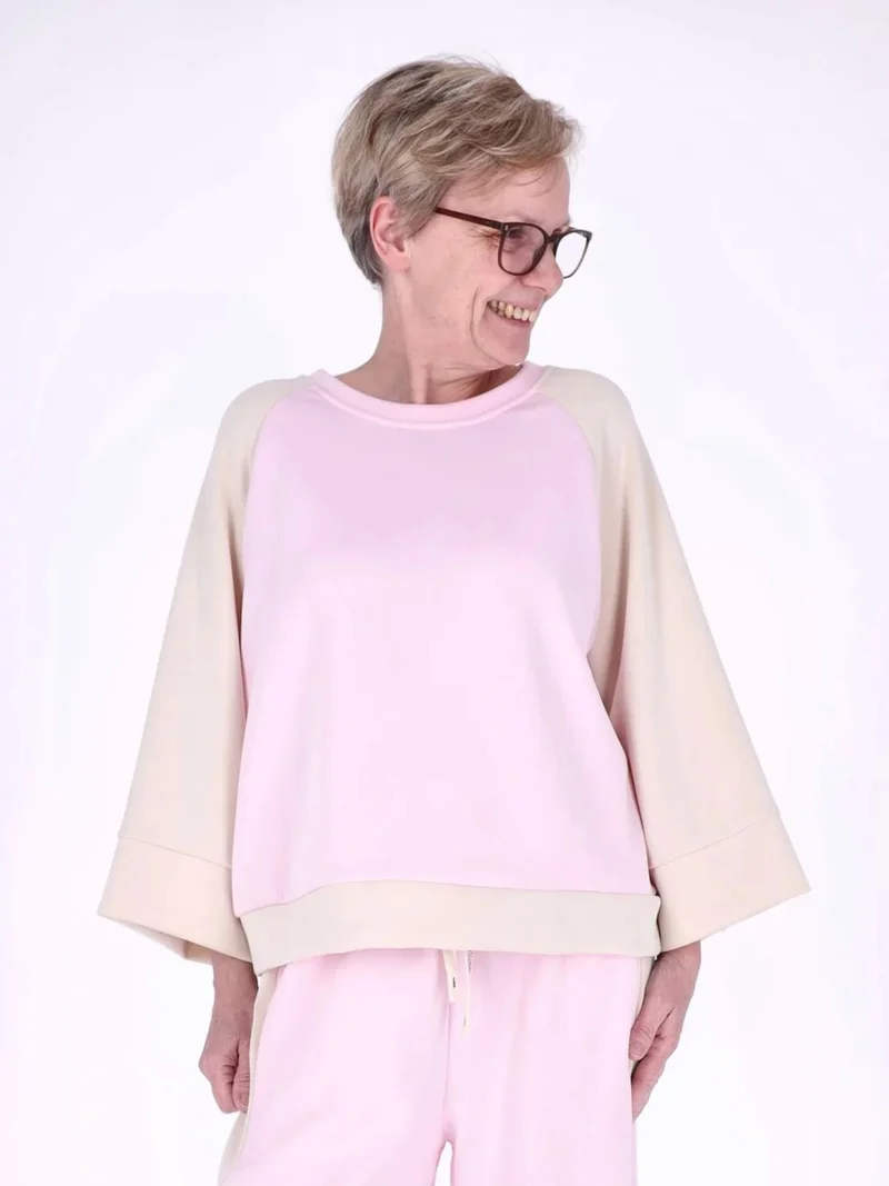 Pinkes Damen Sweatshirt mit 3/4-Arm & Kontrastärmeln