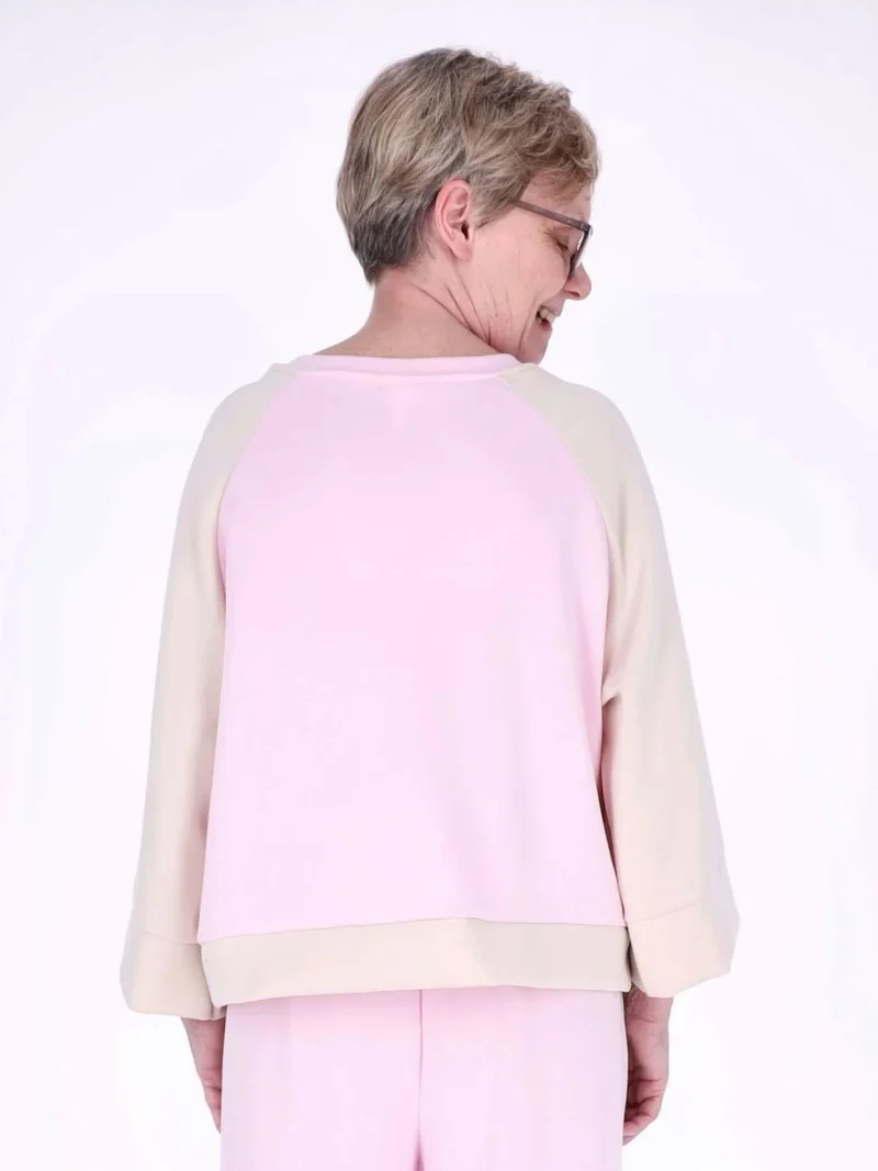 Pinkes Damen Sweatshirt mit 3/4-Arm & Kontrastärmeln