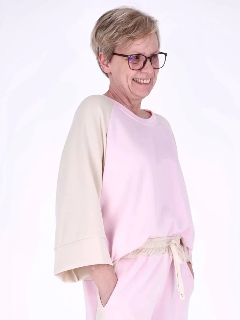 Pinkes Damen Sweatshirt mit 3/4-Arm & Kontrastärmeln