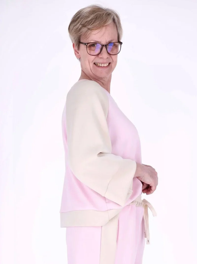 Pinkes Damen Sweatshirt mit 3/4-Arm & Kontrastärmeln