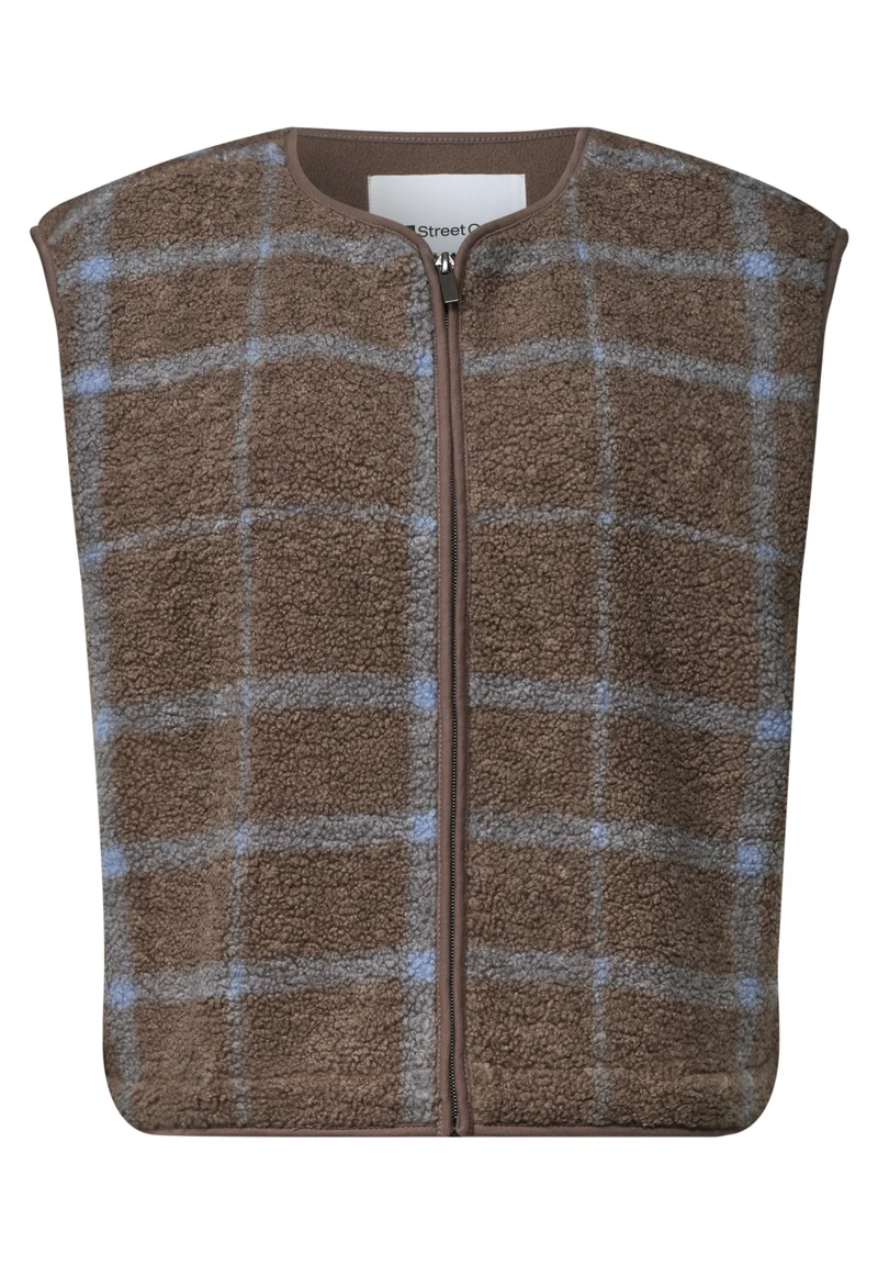 printed teddy vest w.zipper, silk brown