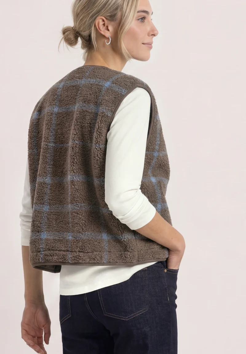 printed teddy vest w.zipper, silk brown