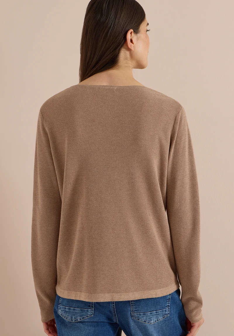 TOS_Structured Roundneck, creamy mocha melange