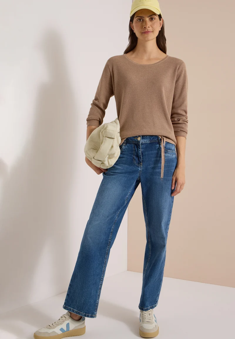 TOS_Structured Roundneck, creamy mocha melange