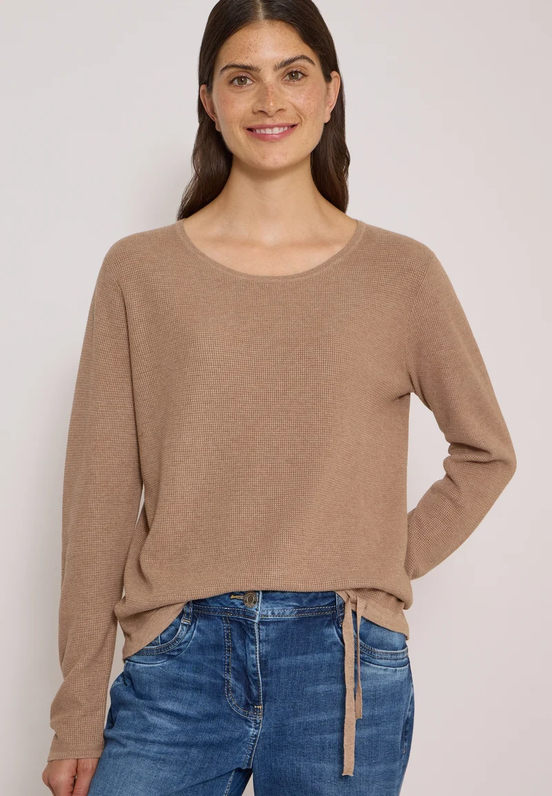 TOS_Structured Roundneck, creamy mocha melange