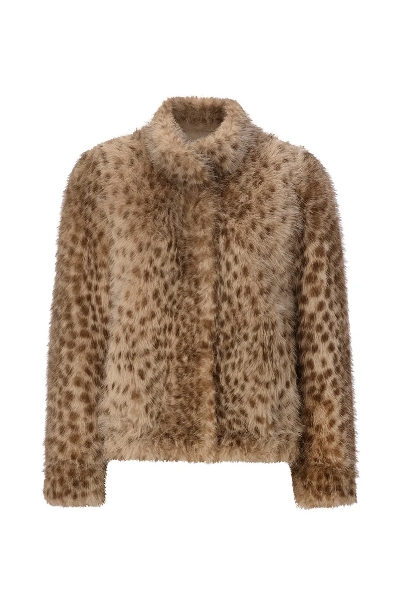 Marbled Faux Fur Jacket, caffee latte
