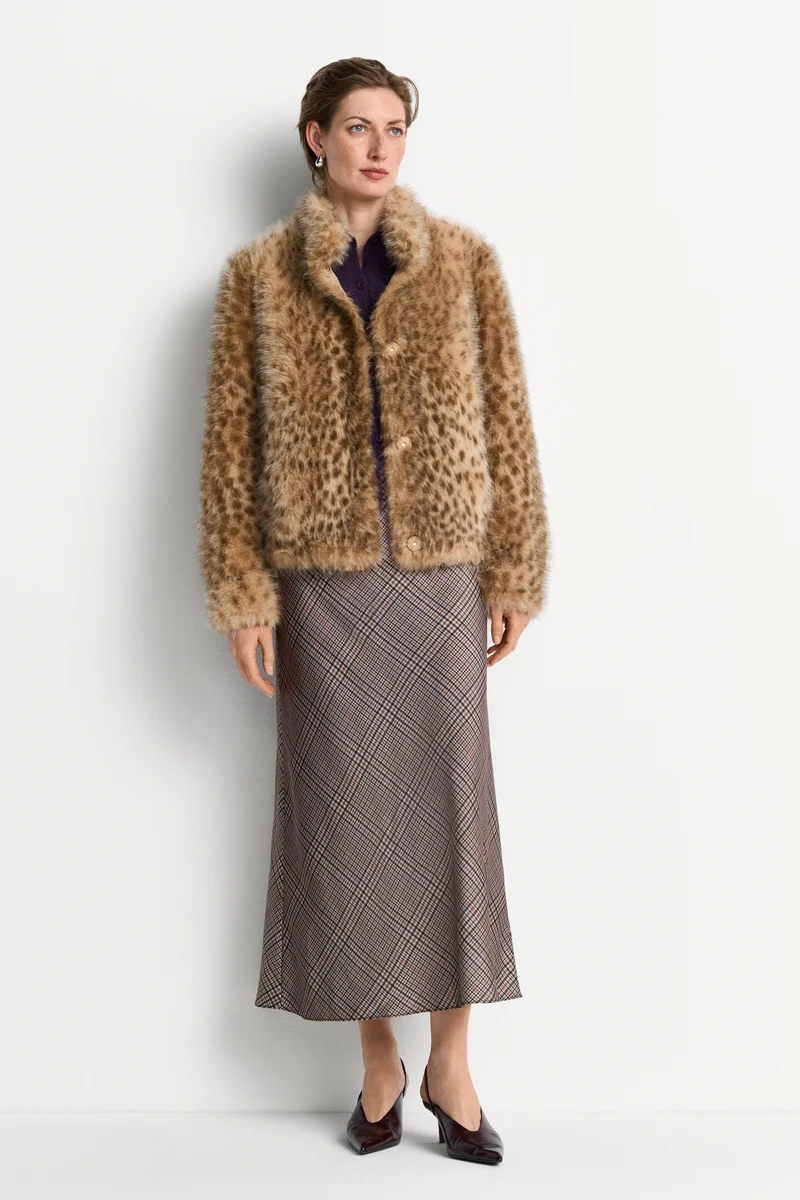 Marbled Faux Fur Jacket, caffee latte