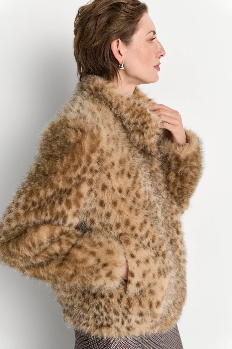 Marbled Faux Fur Jacket, caffee latte
