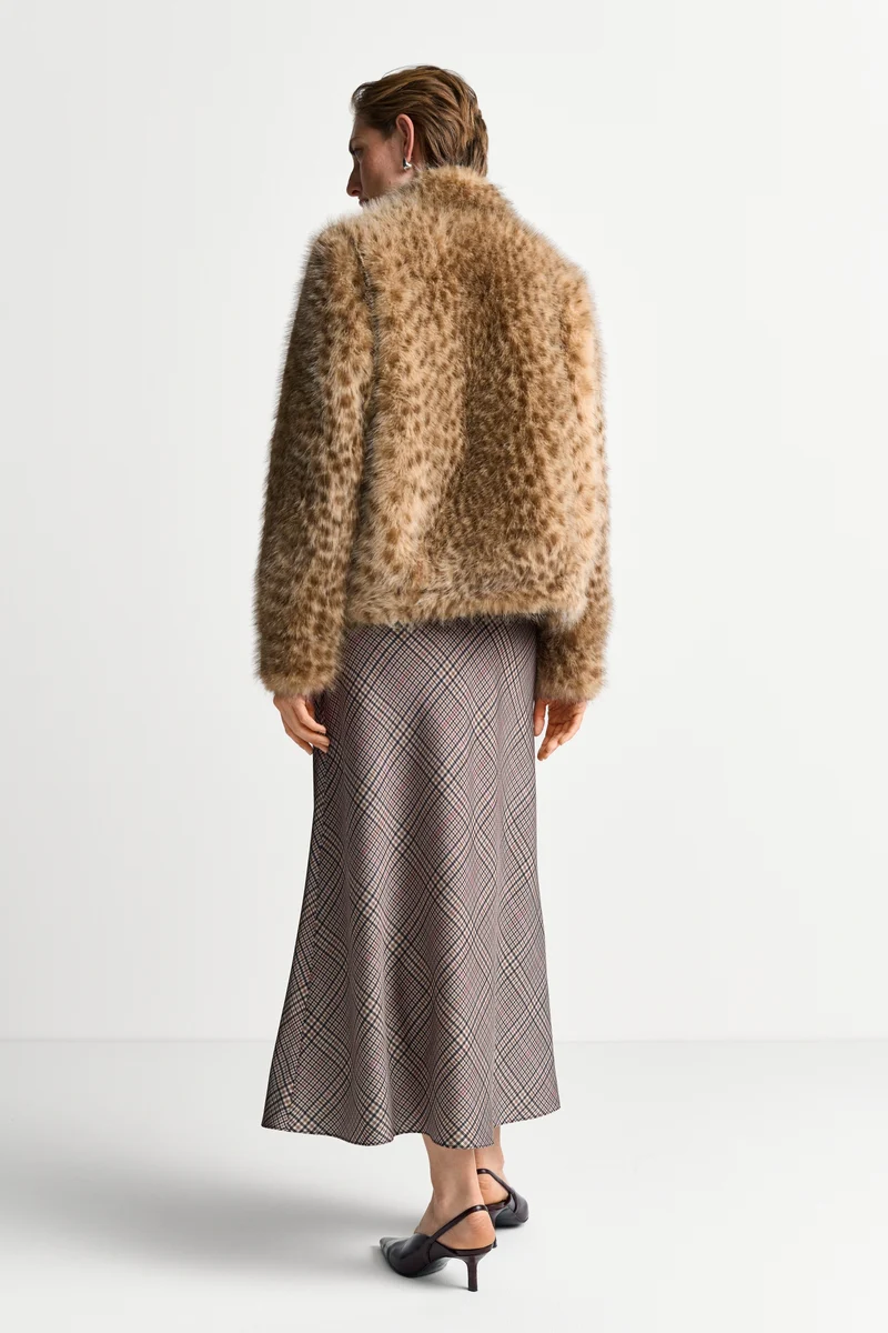 Marbled Faux Fur Jacket, caffee latte