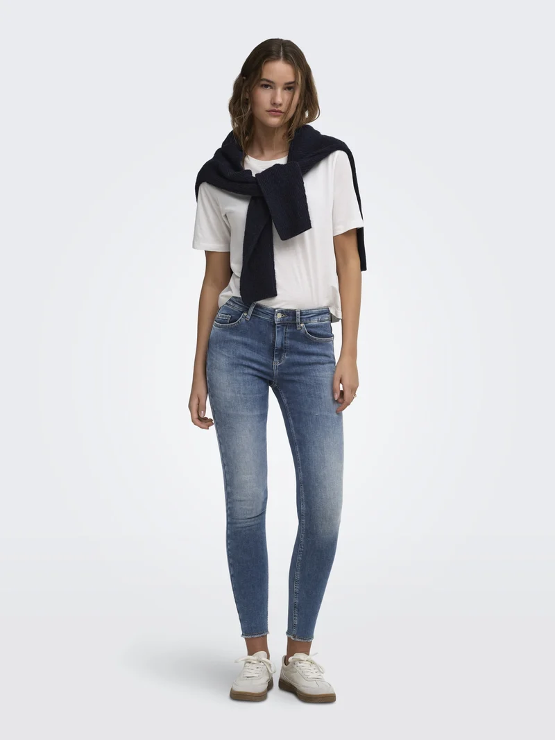 ONLBLUSH MID SK ANK RW DNM DOT622 N, Dark Blue Denim