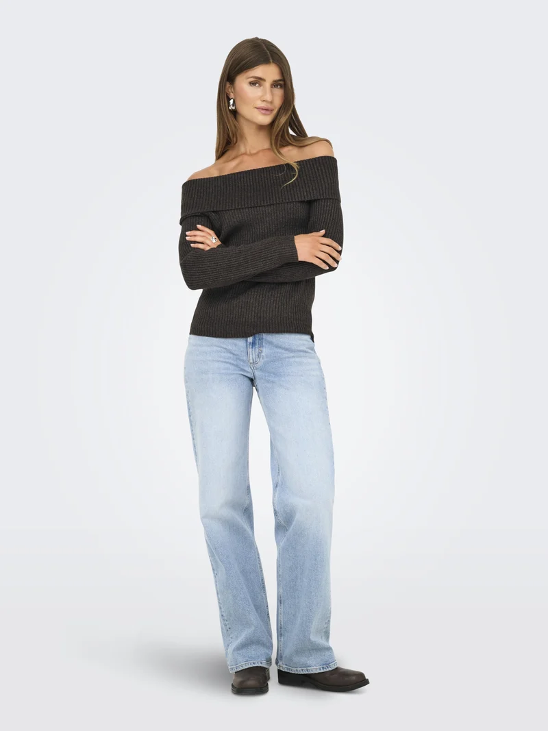 ONLKATIA LS OFF SHOULDER KNT NOOS, Chocolate Torte/Melange