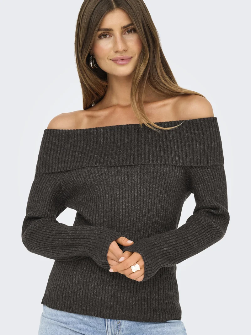 ONLKATIA LS OFF SHOULDER KNT NOOS, Chocolate Torte/Melange