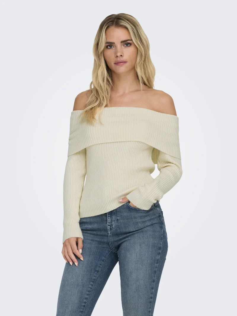 ONLKATIA LS OFF SHOULDER KNT NOOS, Whitecap Gray/Melange