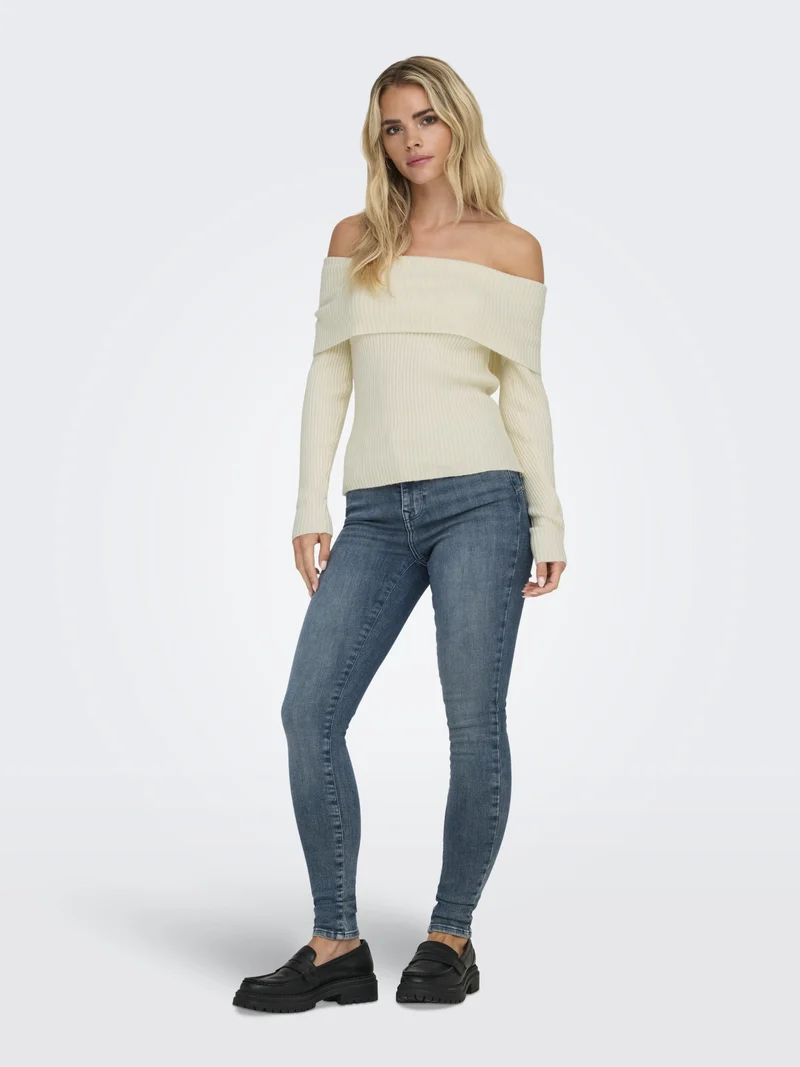ONLKATIA LS OFF SHOULDER KNT NOOS, Whitecap Gray/Melange