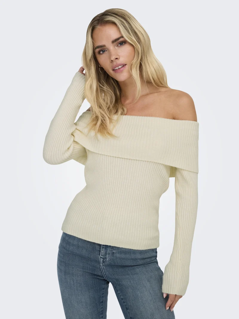 ONLKATIA LS OFF SHOULDER KNT NOOS, Whitecap Gray/Melange