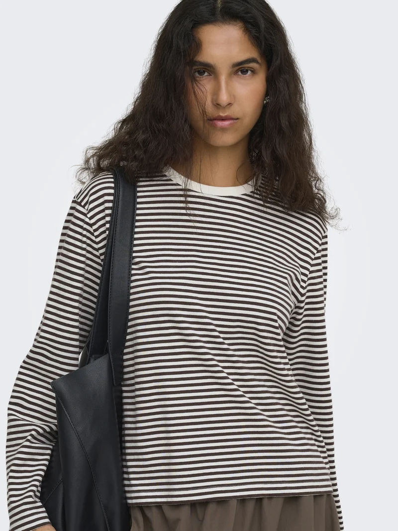 ONLFREJA STRIPE L/S WIDE SLEEVE JRS, Coffee Bean/Cloud dancer (mel)