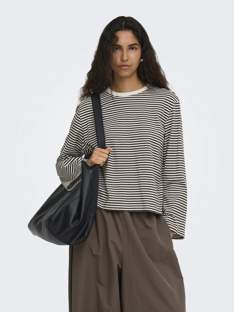 ONLFREJA STRIPE L/S WIDE SLEEVE JRS, Coffee Bean/Cloud dancer (mel)