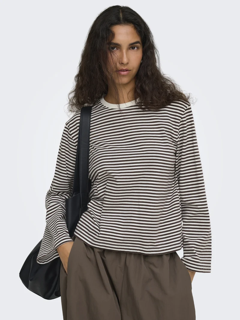 ONLFREJA STRIPE L/S WIDE SLEEVE JRS, Coffee Bean/Cloud dancer (mel)