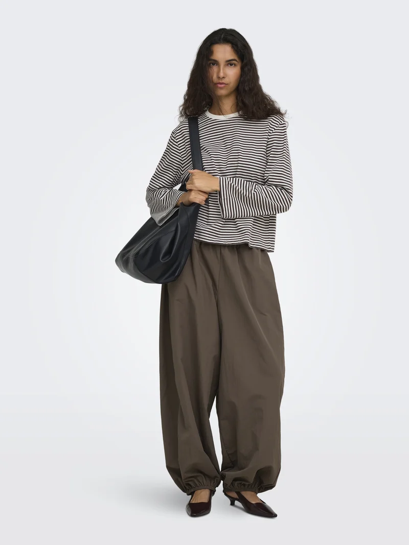 ONLFREJA STRIPE L/S WIDE SLEEVE JRS, Coffee Bean/Cloud dancer (mel)