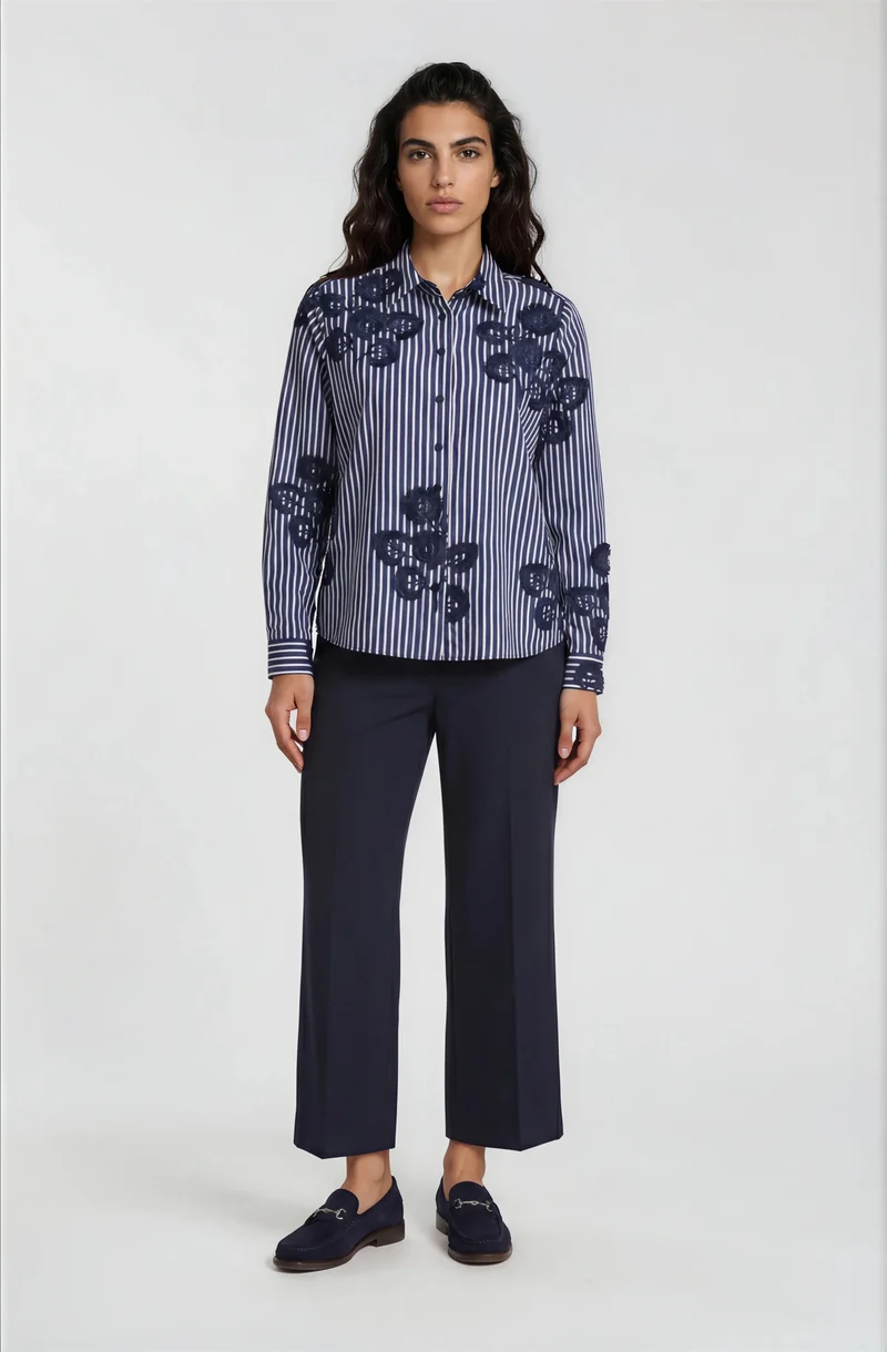SHIRT BLOUSE 1/1 SLEEVE, NAVY PRINT