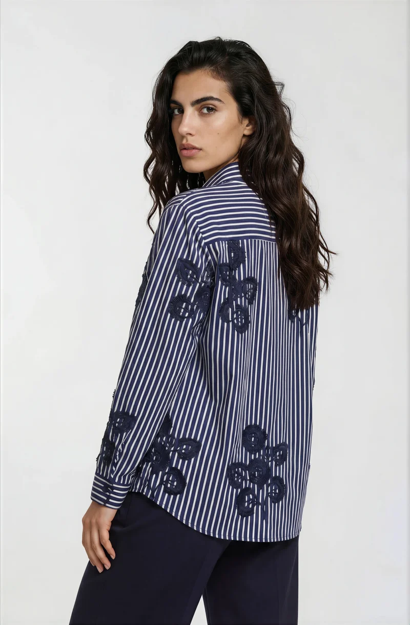 SHIRT BLOUSE 1/1 SLEEVE, NAVY PRINT