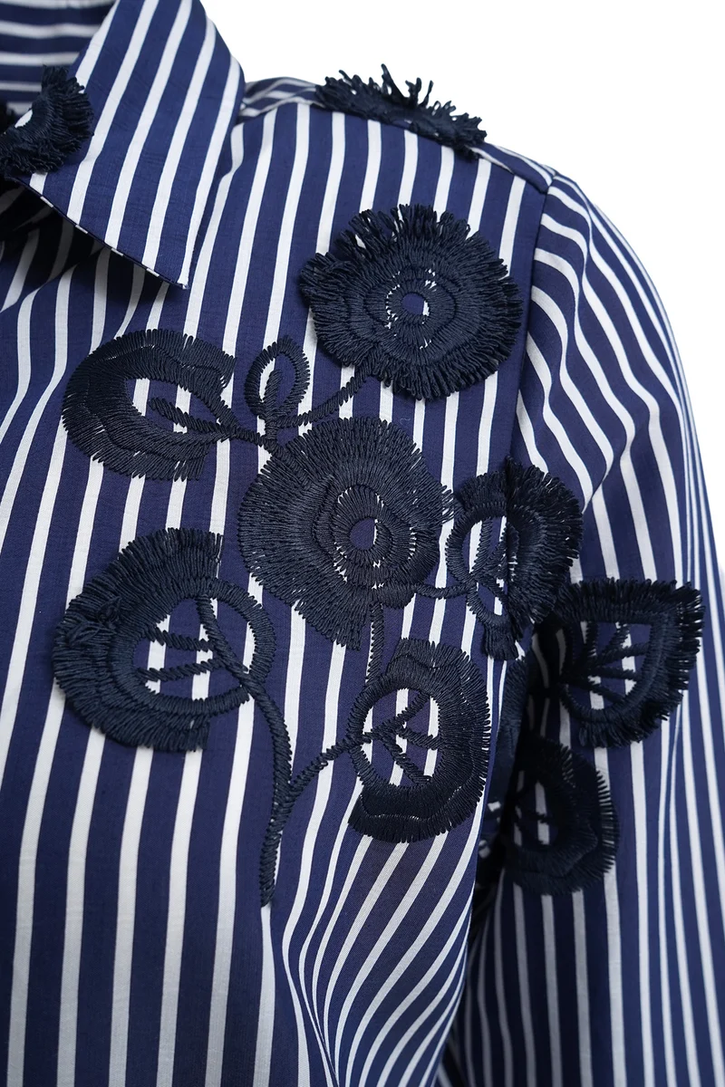 SHIRT BLOUSE 1/1 SLEEVE, NAVY PRINT