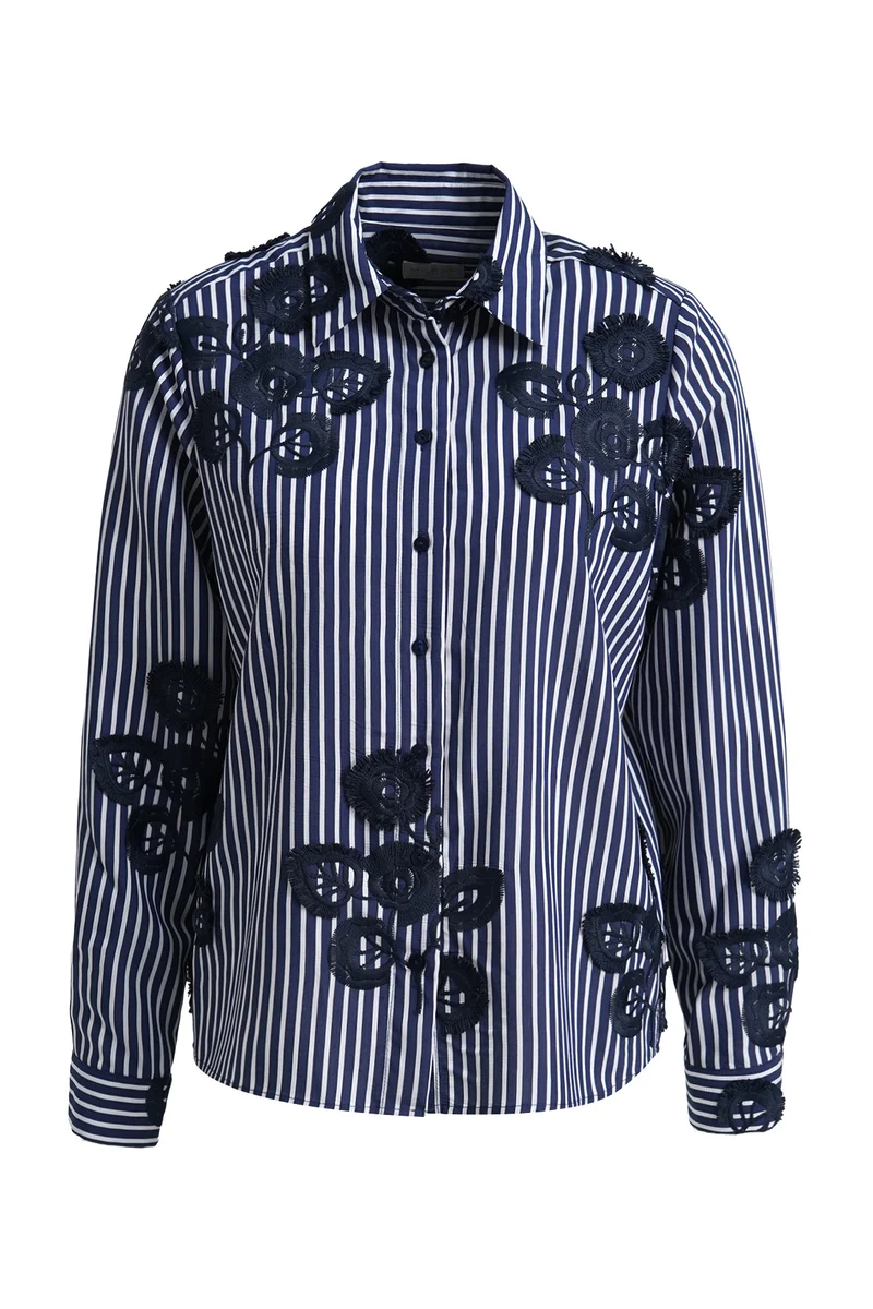 SHIRT BLOUSE 1/1 SLEEVE, NAVY PRINT