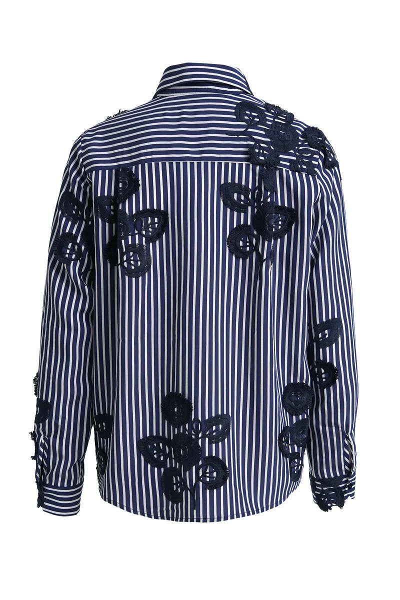 SHIRT BLOUSE 1/1 SLEEVE, NAVY PRINT