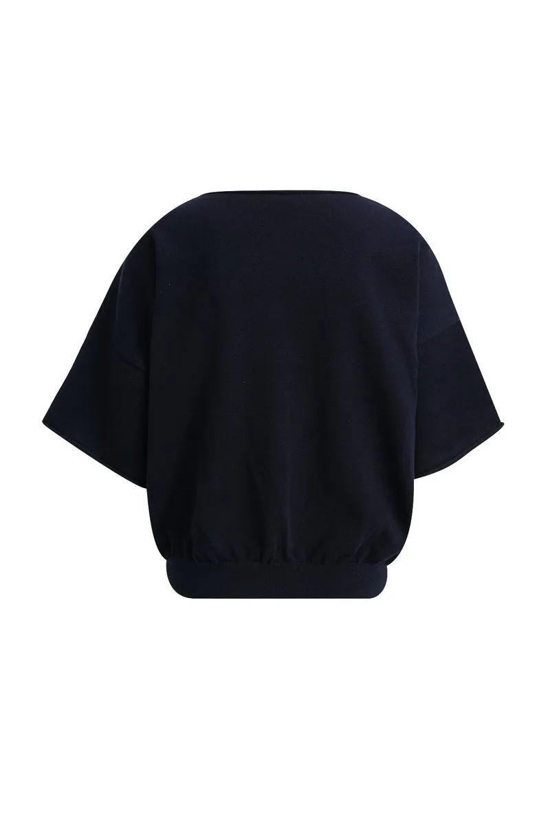 ROUND NECK PULLOVER 3/4 SLEEVES, NAVY