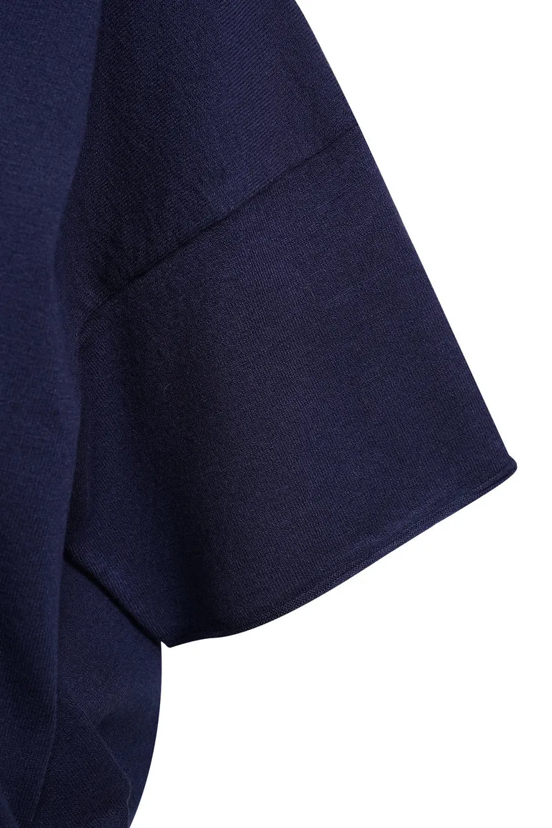 ROUND NECK PULLOVER 3/4 SLEEVES, NAVY