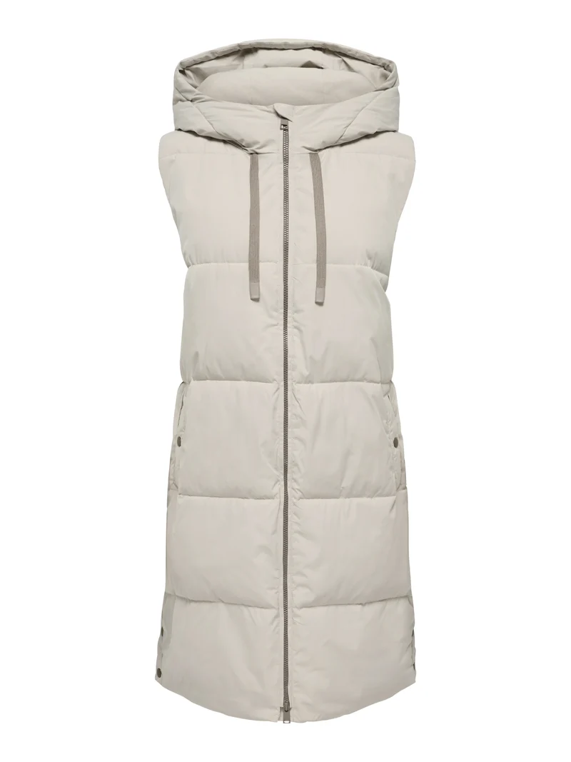 JDYBLAIR LONG HOOD WAISTCOAT OTW SI, Silver Lining/CONTRAST WALNUT