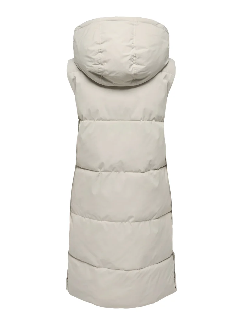 JDYBLAIR LONG HOOD WAISTCOAT OTW SI, Silver Lining/CONTRAST WALNUT