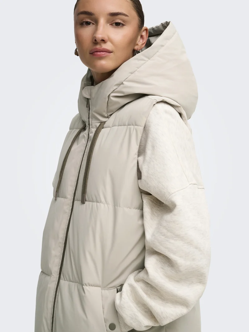 JDYBLAIR LONG HOOD WAISTCOAT OTW SI, Silver Lining/CONTRAST WALNUT