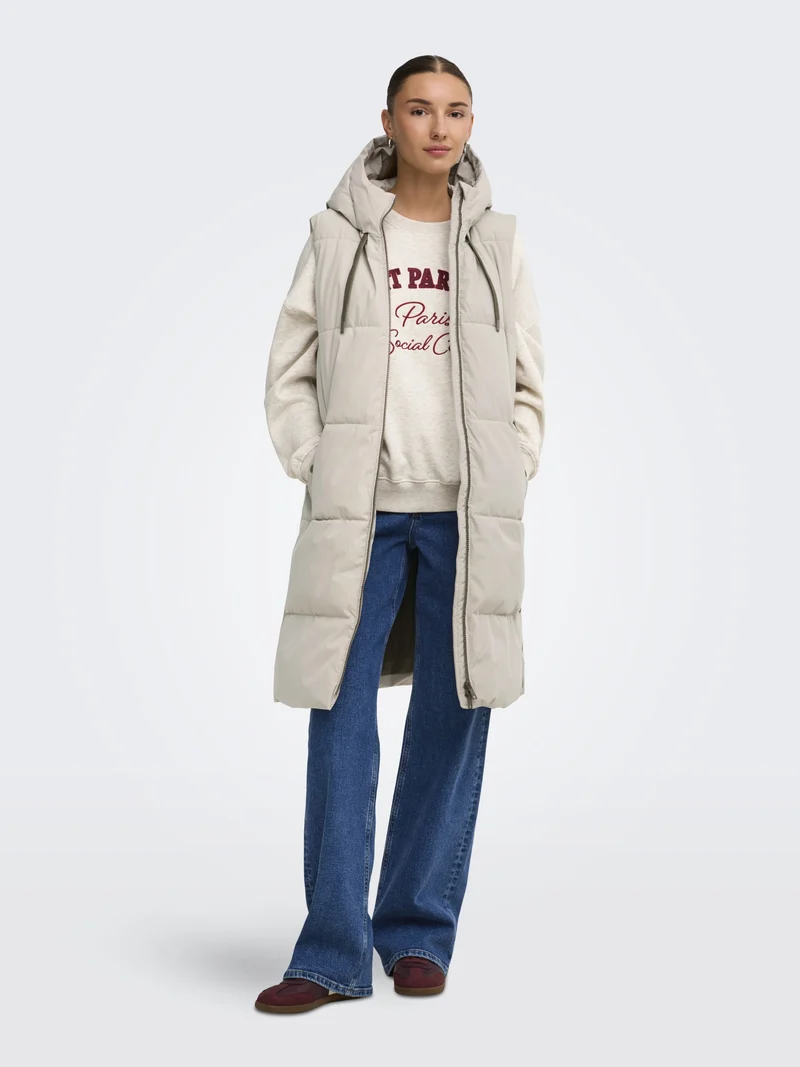 JDYBLAIR LONG HOOD WAISTCOAT OTW SI, Silver Lining/CONTRAST WALNUT