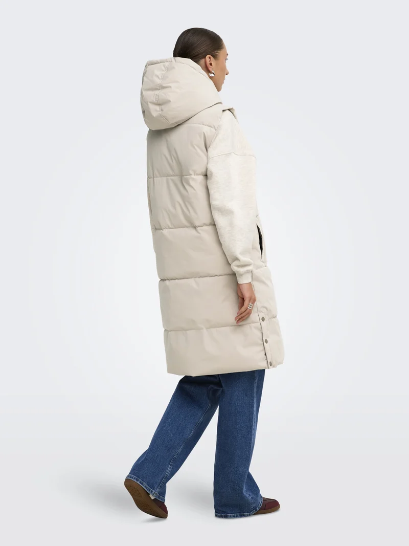 JDYBLAIR LONG HOOD WAISTCOAT OTW SI, Silver Lining/CONTRAST WALNUT