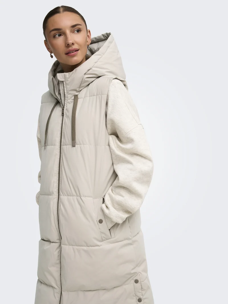 JDYBLAIR LONG HOOD WAISTCOAT OTW SI, Silver Lining/CONTRAST WALNUT