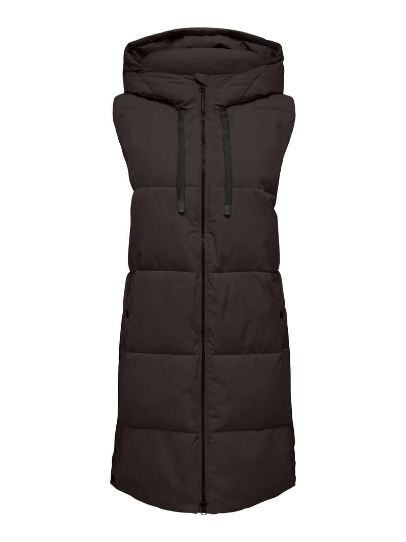JDYBLAIR LONG HOOD WAISTCOAT OTW SI, Chocolate Torte/CONTRAST BLACK