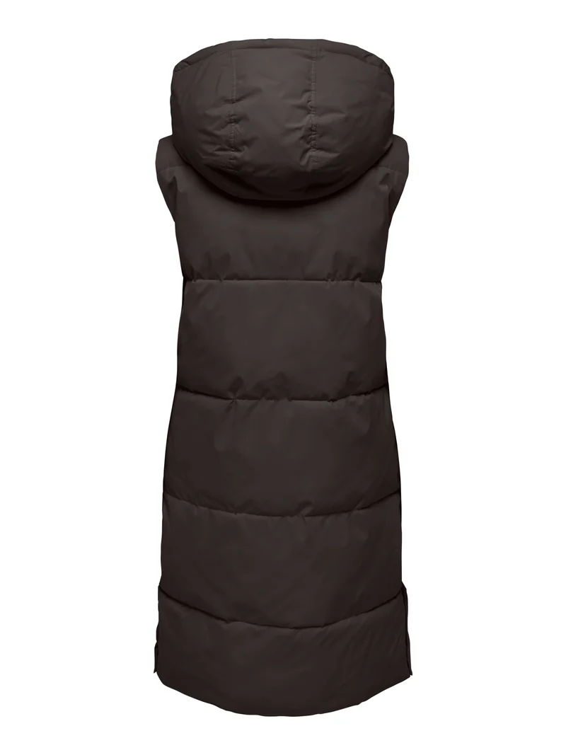 JDYBLAIR LONG HOOD WAISTCOAT OTW SI, Chocolate Torte/CONTRAST BLACK