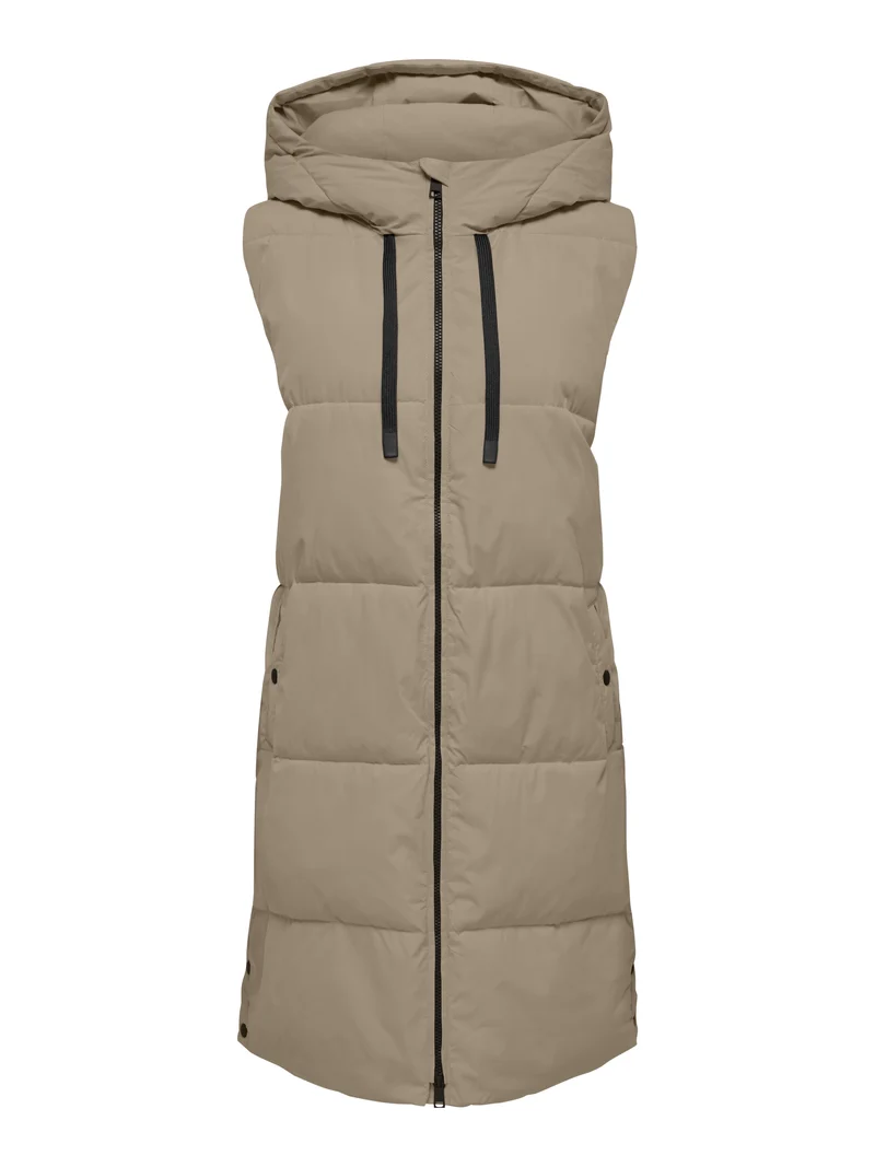 JDYBLAIR LONG HOOD WAISTCOAT OTW SI, Walnut/CONTRAST BLACK
