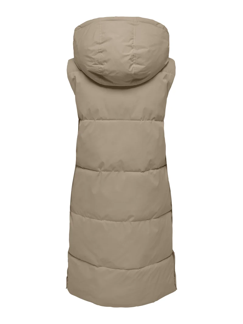 JDYBLAIR LONG HOOD WAISTCOAT OTW SI, Walnut/CONTRAST BLACK