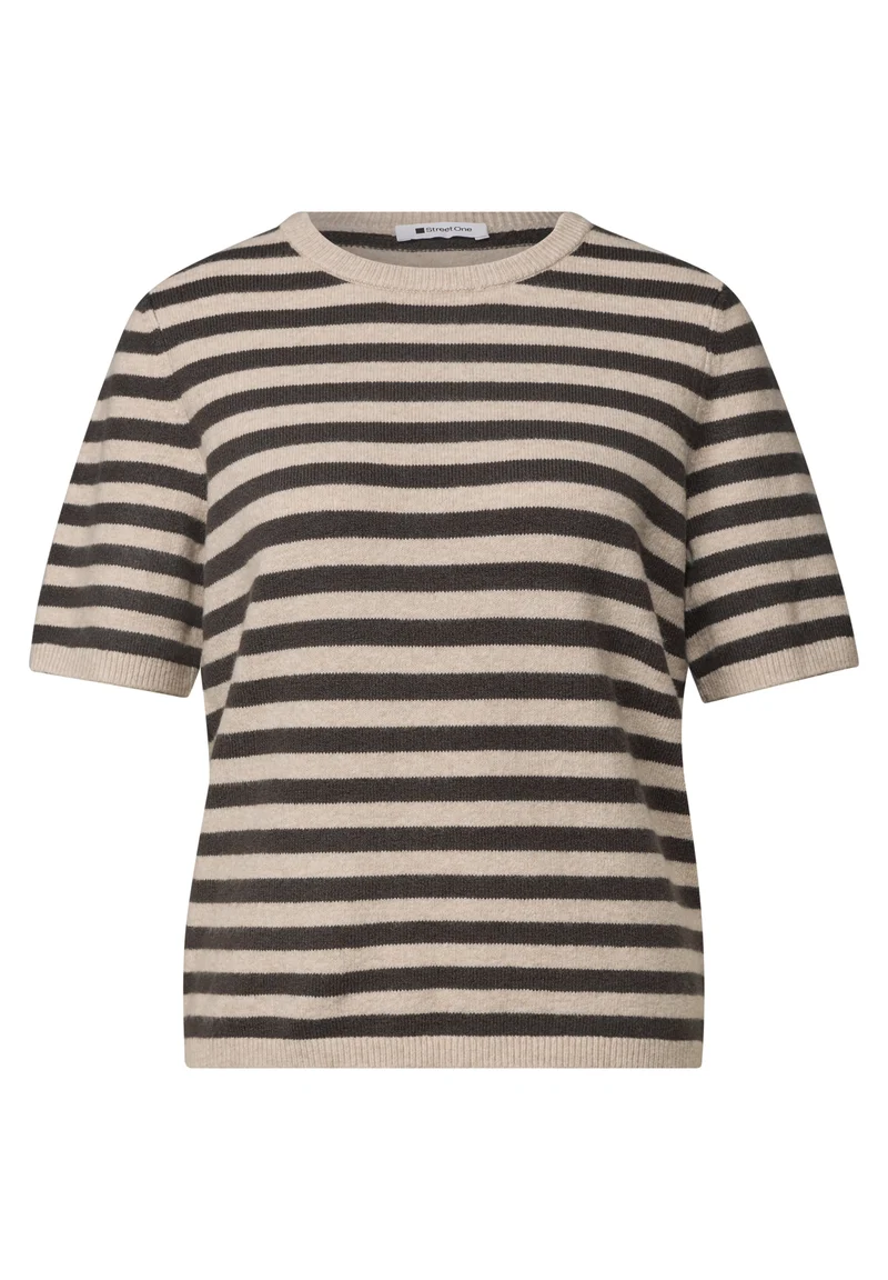 LTD QR_cosy sweater with strip, clay sand mel.