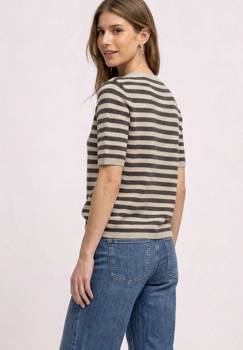 LTD QR_cosy sweater with strip, clay sand mel.
