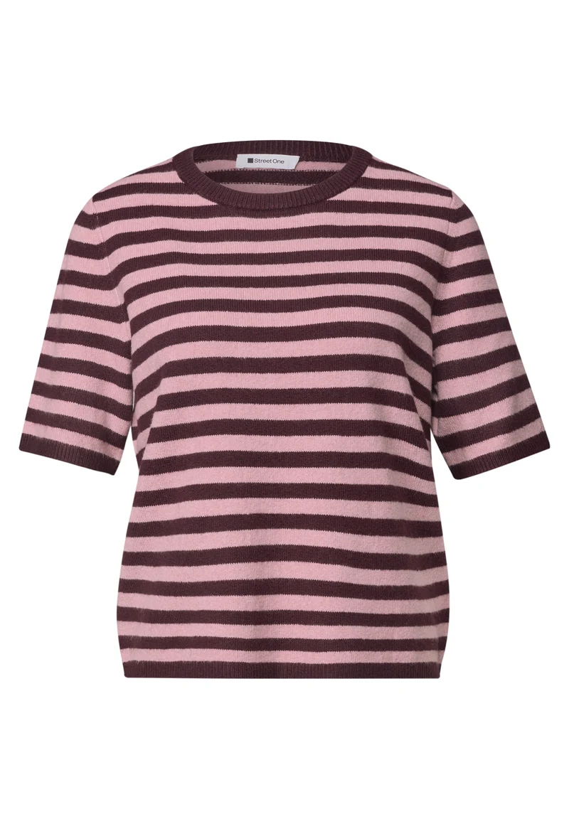 LTD QR_cosy sweater with strip, rustic rouge mel.