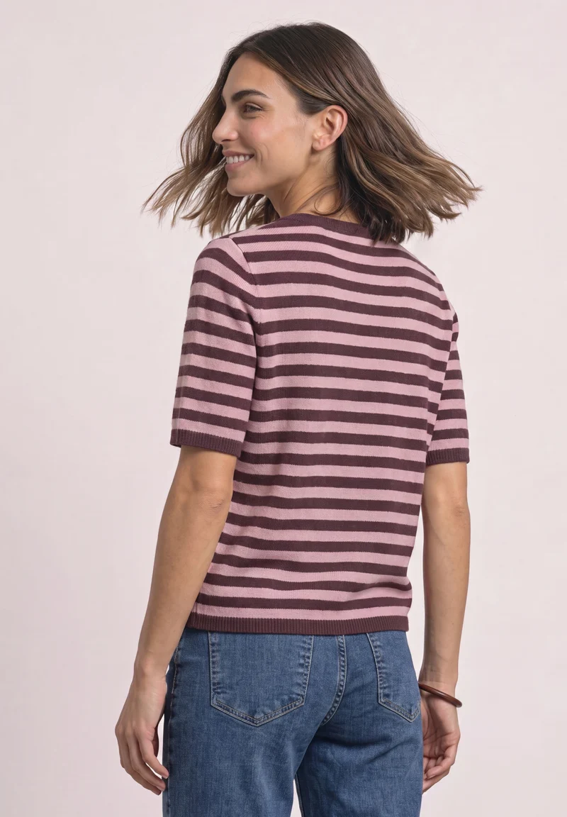 LTD QR_cosy sweater with strip, rustic rouge mel.