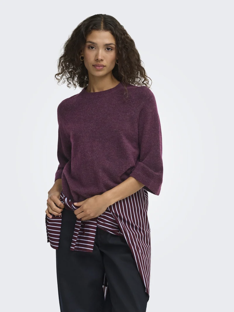 ONLSIMONI 3/4 PULLOVER KNT NOOS, Mauve Wine/MELANGE